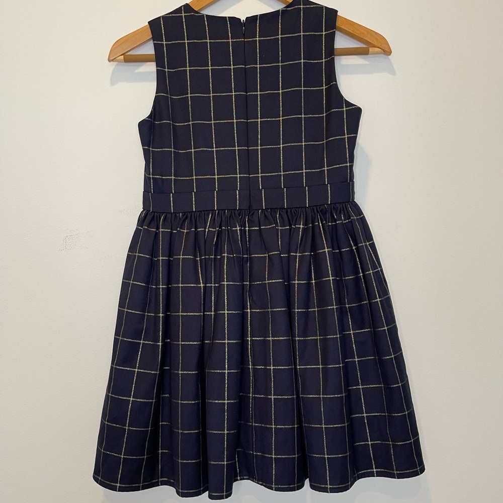 HP! Bardot Junior Navy & Gold Windowpane Dress with Bow Girls Size 14 - Picture 6 of 10